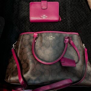 Coach Brown and Pink Shoulder Bag with Wallet